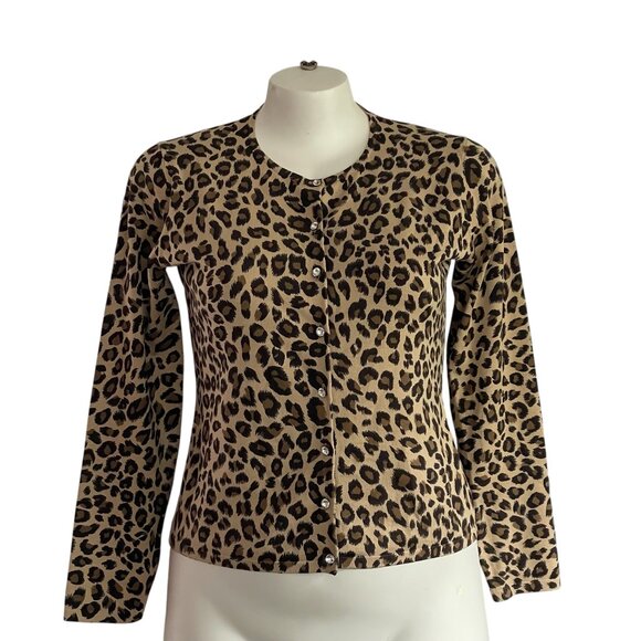 Kate Hill Leopard Cardigan Sweater L - Picture 1 of 4